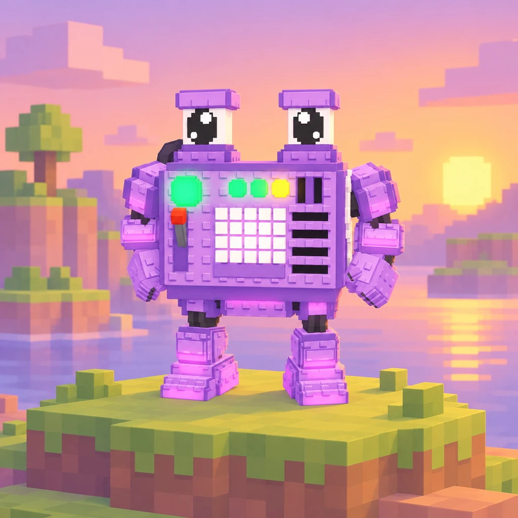 Purple four-armed La Craft Machine robot with keypad and indicator lights